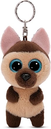 NICI - GLUBSCHIS German Shepherd Detleff Holder 9cm Brown Plush Dog Small Stuffed Animal Pendant with Metal Ring for Hanging on Keys, Rope, Bag and More, 49393
