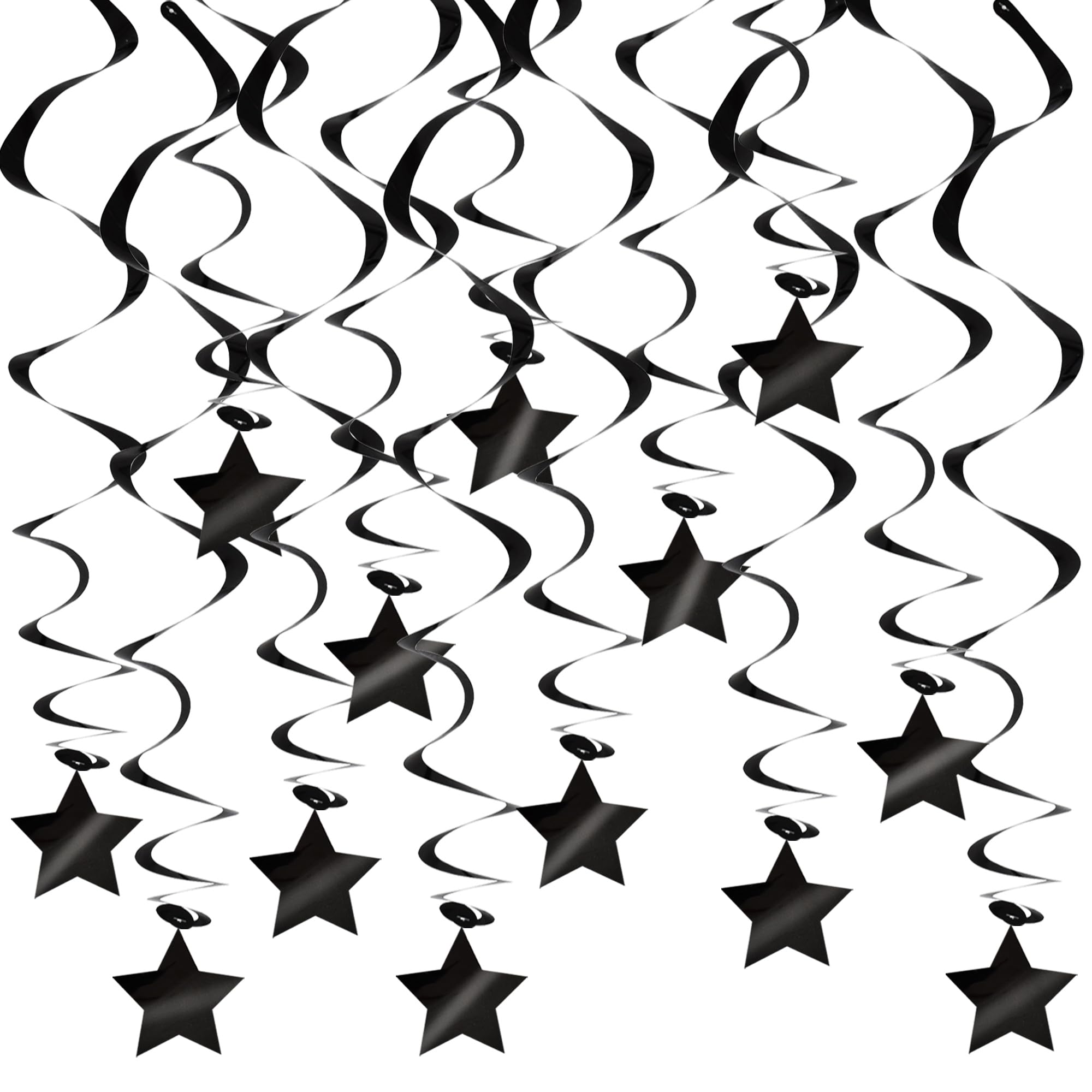 BEISHIDA Black Stars Hanging Swirls Bachelorette Graduation Hanging Ornament Decorations for Birthday Party Supplies Congrats Grade 2025 Graduation