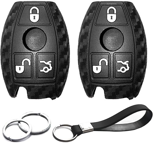 2 piezas compatibles con Mercedes Benz C CLK CL E GL GLK ML R S SL SLK Class Smart Key Fob Case Case Key Chain Carbon Fiber Look Rubber Protector