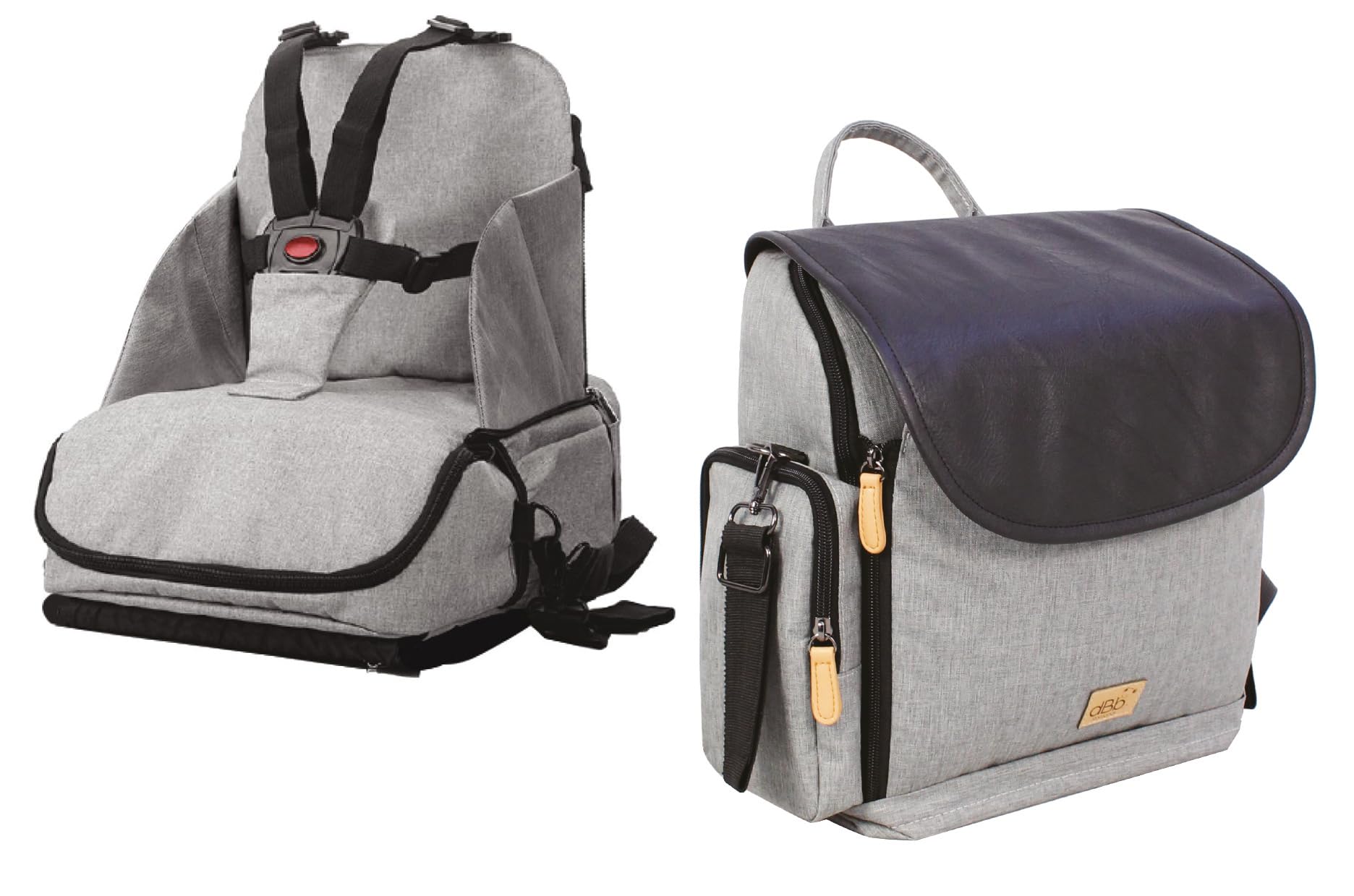 dBb Remond Rehausseur Chaise Bébé Nomade Pliable Avec Sac Transport - Chaise Portable Universelle - Repas Enfant 6 Mois À 3 Ans - Harnais 5 Points Sécurisés - Rangements Astucieux - Coloris Gris