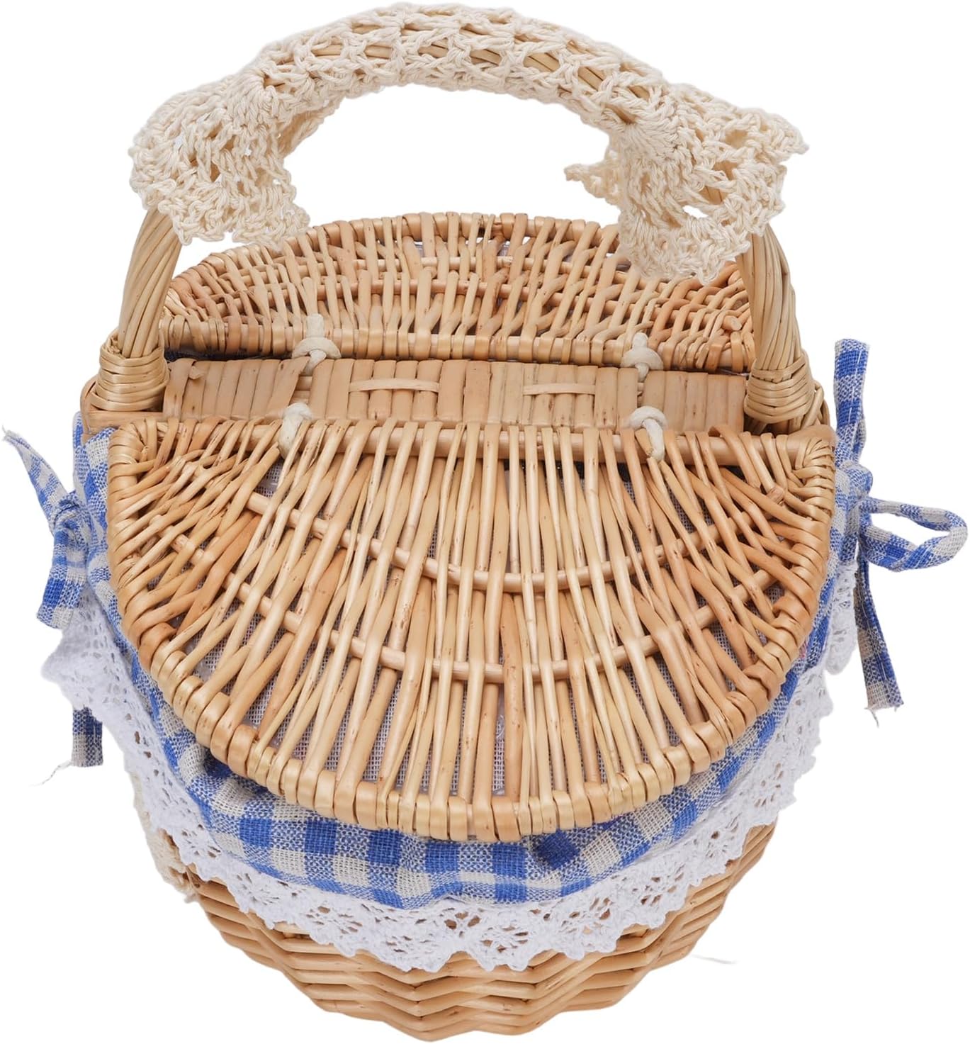 Wicker Picnic Basket with Lid, Elegant Oval Wicker Picnic Basket for Picnics, Camping, and Family Gatherings, Removable Liner, Ideal for Easter, Fall, Kitchen Decoration (Blue