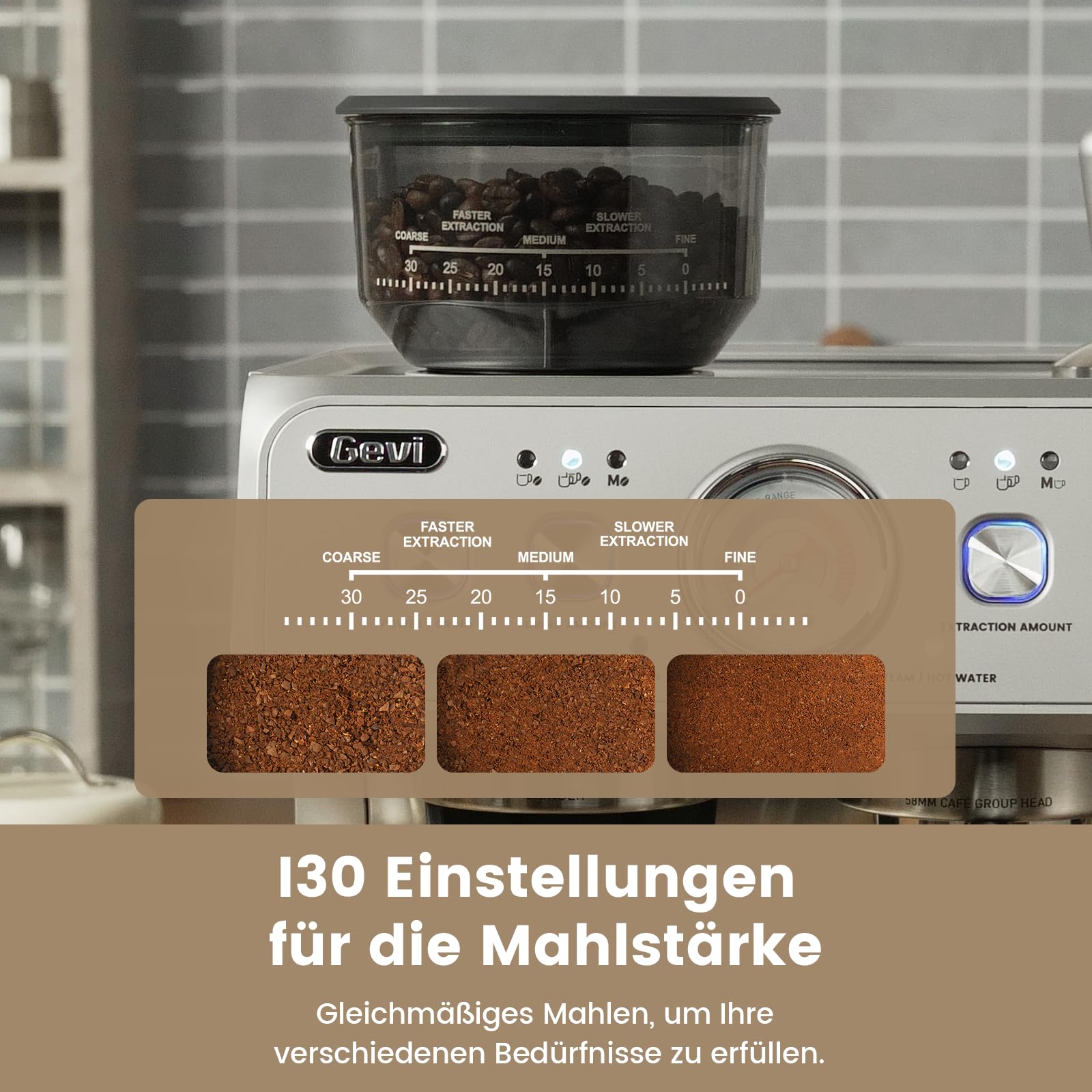 Gevi 2025 Upgrade Siebträger Kaffeemaschine mit Integrierter Kaffeemühle，Dual Boiler Professionelle Espressomaschine，30 Mahlgrade, 20 Bar, 2.8L Wassertank, Edelstahl Barista Kaffeemaschine