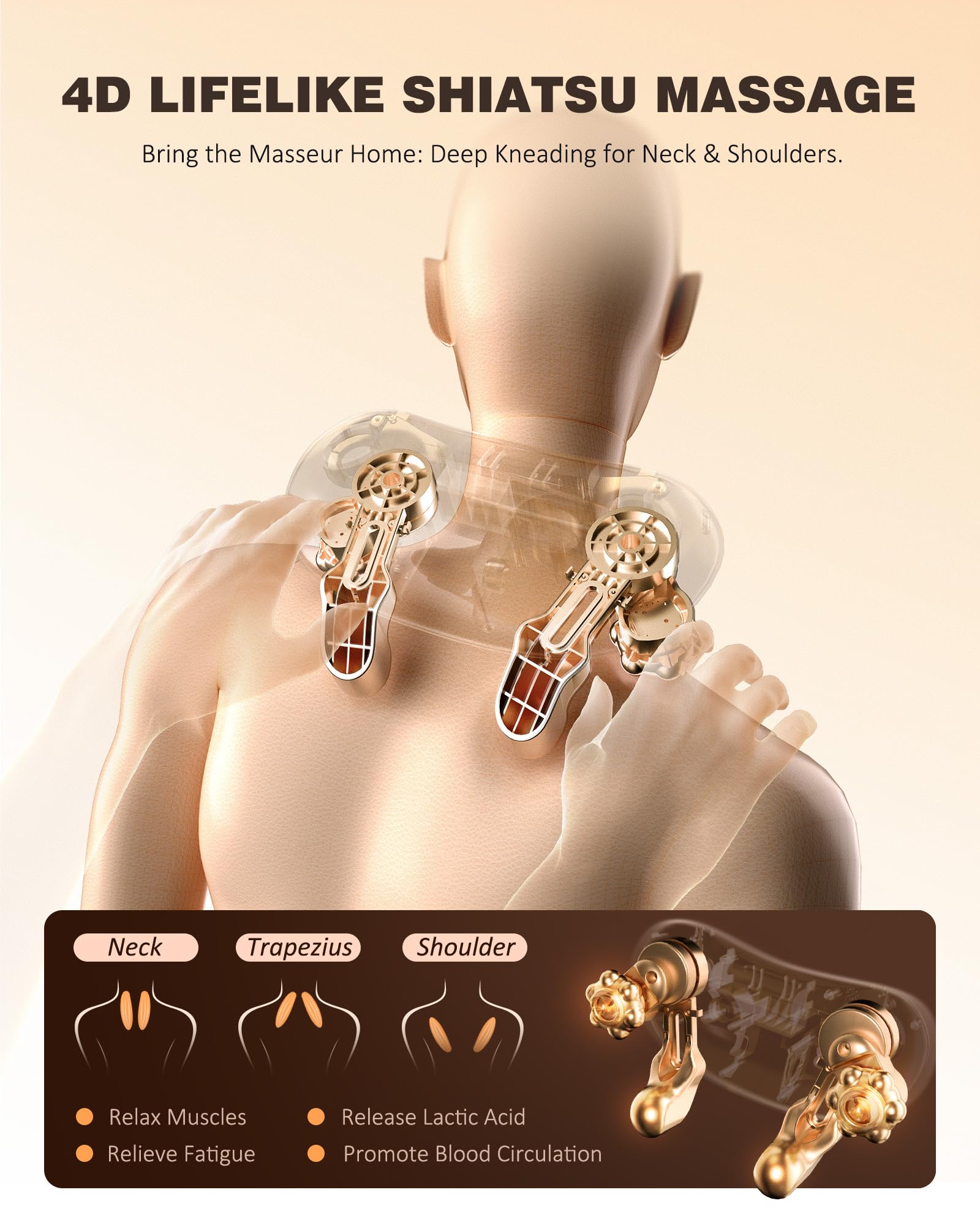 Massaggiatore collo spalle con calore, senza fili, riscaldamento grafene, massaggio Shiatsu 4D impastamento profondo per alleviare dolore a spalle, schiena e gambe, nero intenso