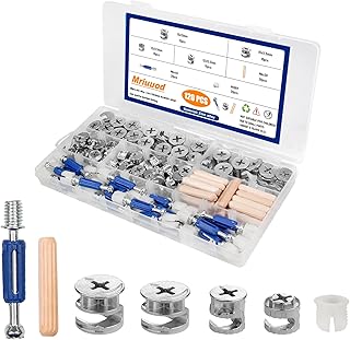 120Pcs Cam Lock for Furniture Assortment Kit, 3 in 1 Eccentric Hardware Wheels,Wood Dowel Pins, Furniture Cam Lock Fasteners, for Connecting and Repairing Cabinet, Closet, Drawer, Wardrobe