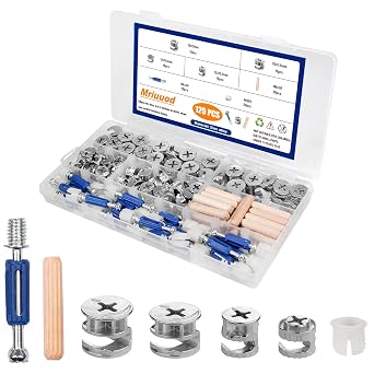 120Pcs Cam Lock for Furniture Assortment Kit, 3 in 1 Eccentric Hardware Wheels,Wood Dowel Pins, Furniture Cam Lock Fasteners, for Connecting and Repairing Cabinet, Closet, Drawer, Wardrobe