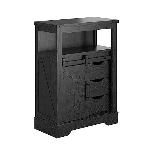 Panana Farmhouse Bathroom Floor Cabinet, Sliding Barn 3 Drawers &