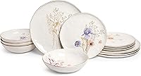 Sango Gansevoort 12-Piece Stoneware Dinnerware Set for 4 - Wildflower Plates & Bowls, Glossy White with Gold Rims, Dishwasher & Microwave Safe