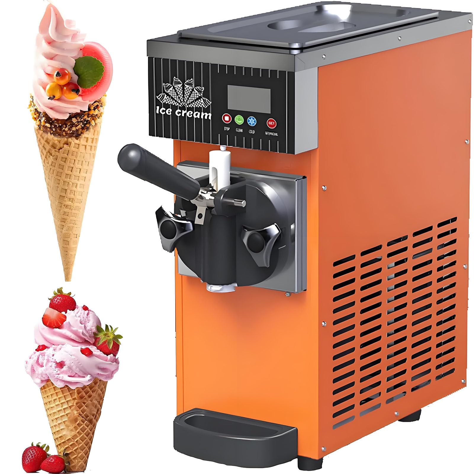 Macchina Gelato Commerciale,Macchina Gelato Soft,Produzione 4-6kg/H,Gelatiera Autorefrigerante,per Gelato Soft,Yogurt, Crema Pasticcera E Sorbetto,ECC Orange