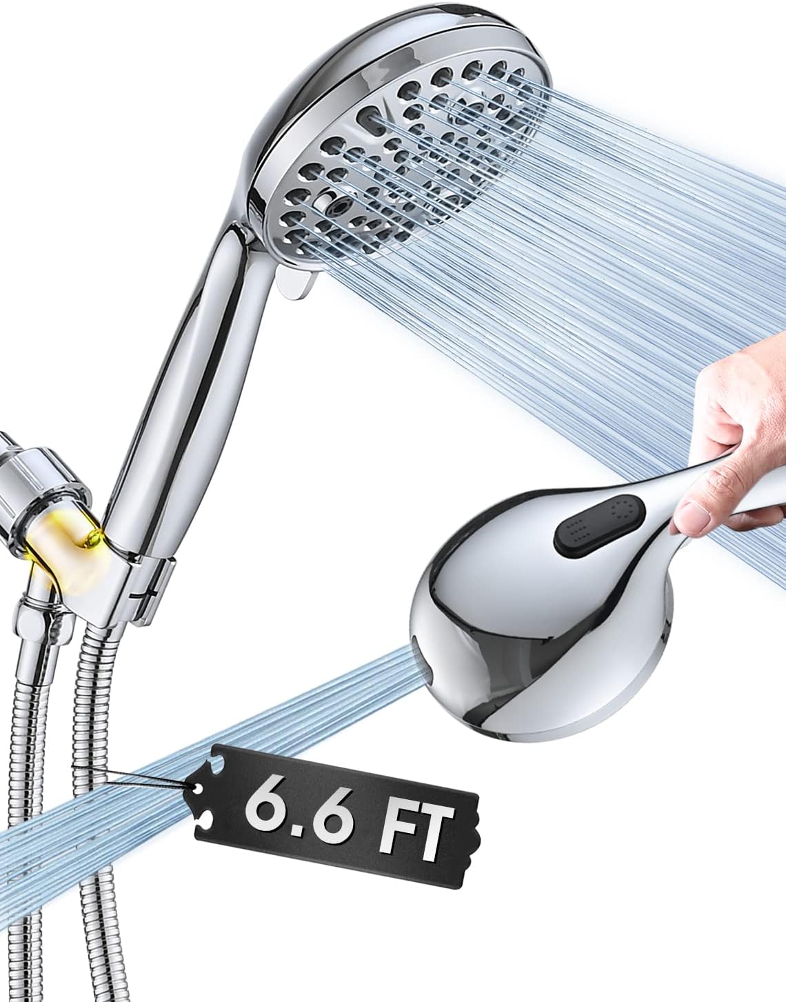 High Pressure 10 Setting Handheld Shower Head, 5" Detachable Showerhead