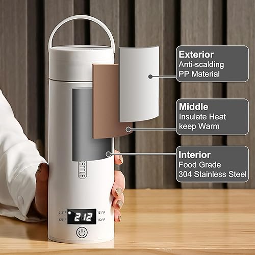 Miniatura 3 de Hervidor eléctrico pequeño de viaje para té, café, tetera portátil, 13.5 fl oz con 4 preajustes variables, hervidor eléctrico pequeño de acero