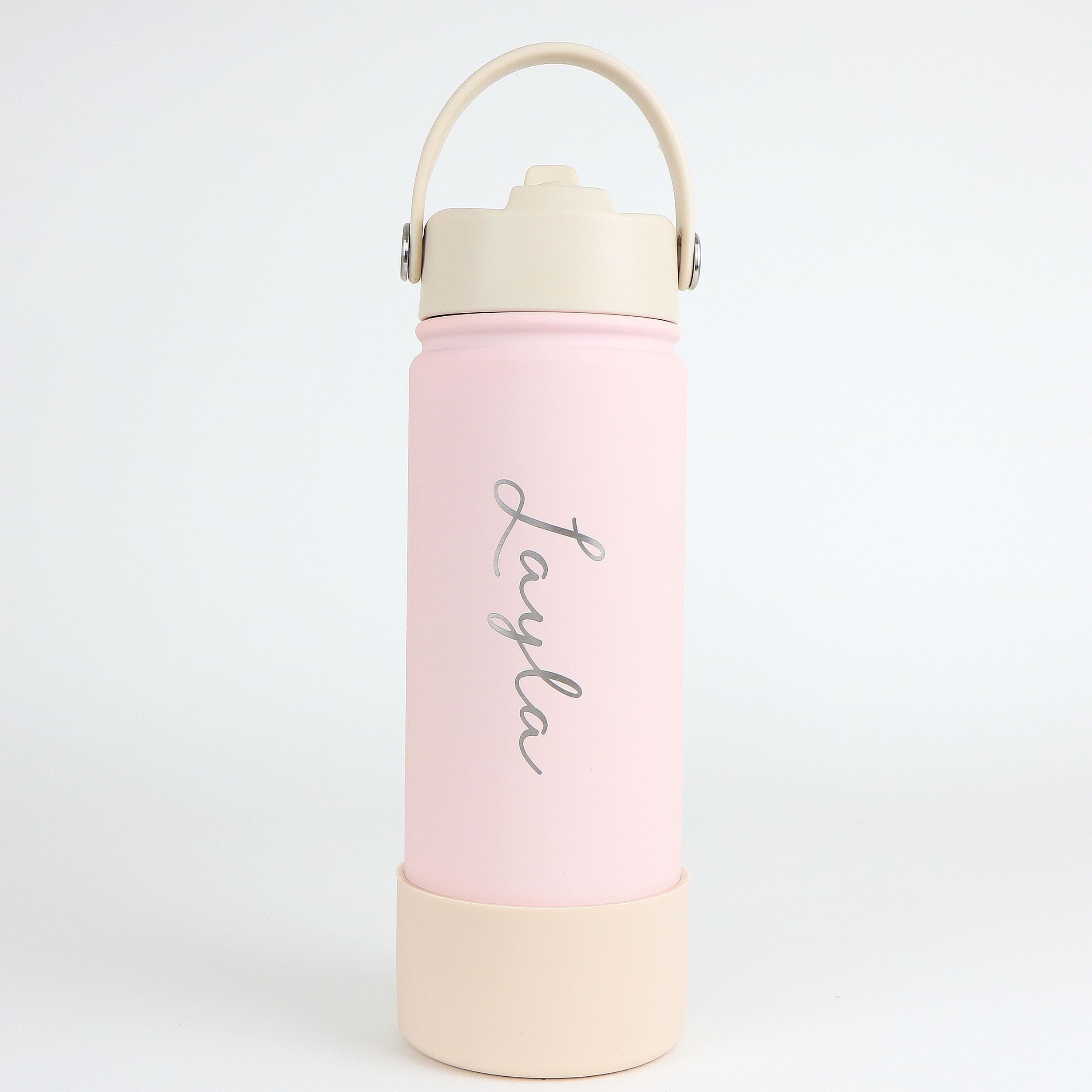 cribstar Personalised Water Bottle, Insulated Stainless Steel, Straw Lid, Laser Engraved Name, BPA Free, Leakproof (Baby Pink [Vertical Engraving], 18oz/500ml) — image 1
