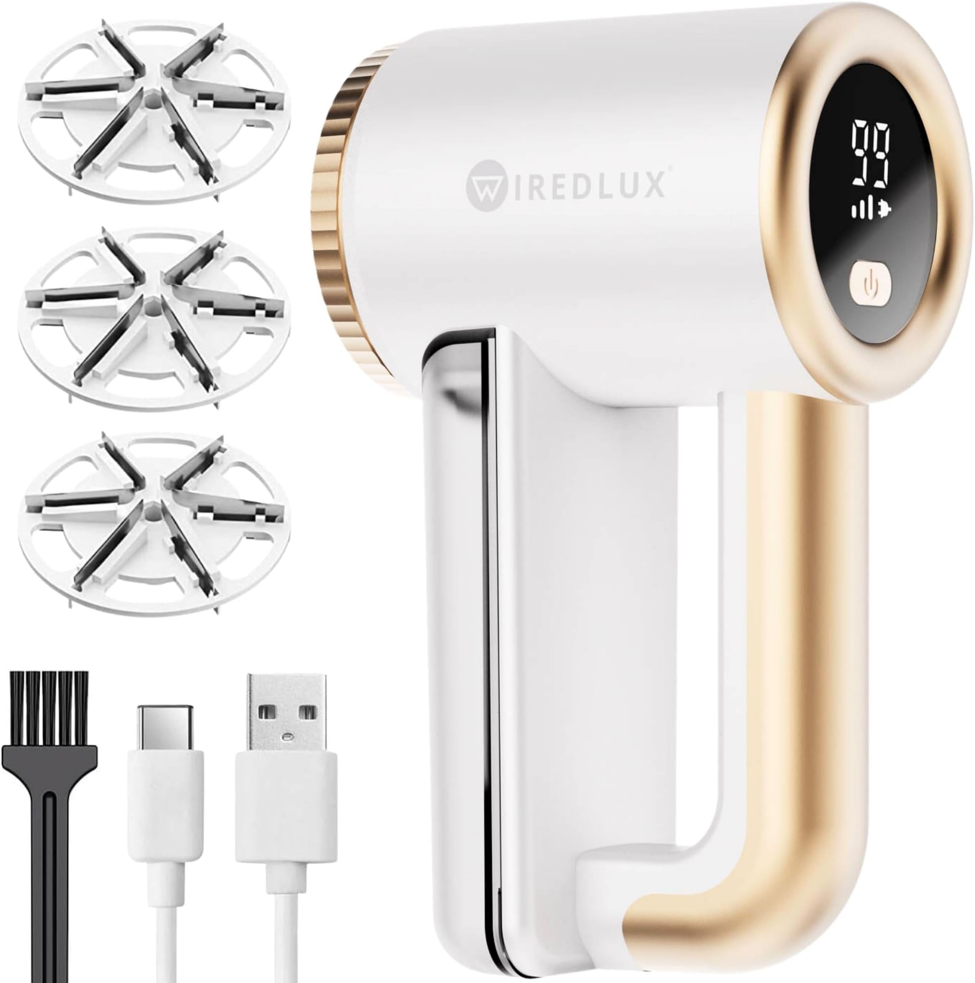 Electric Shaver, Cloth Shaver with Clothes and Furniture, Adjustable 3-Speed Speed, 6-Leaf Blade, LED Display, USB Charging (White)