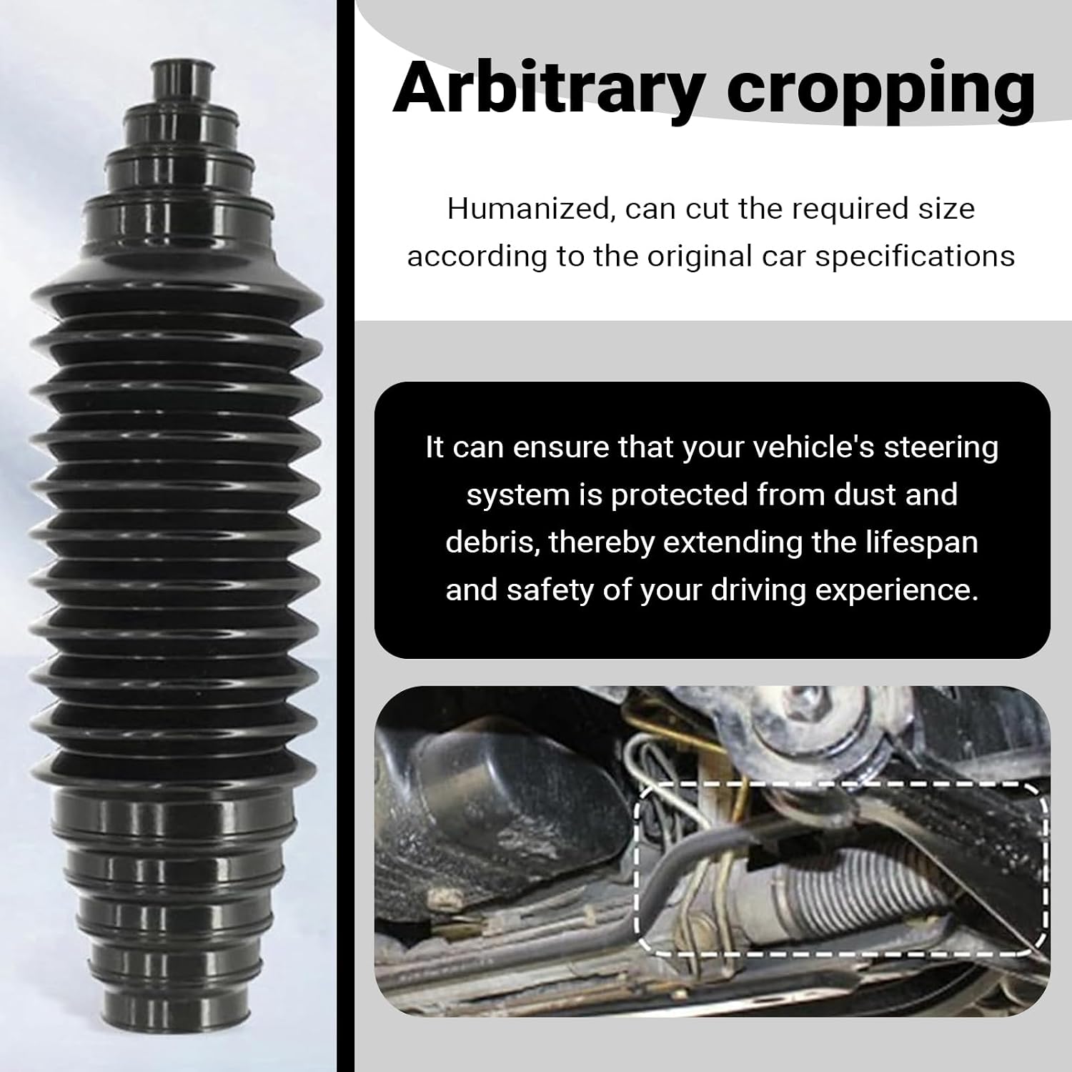 2 PCS Steering Rack Boot Kit, Silicone Inner Tie Rod Boot Kit with Pinion Bellow Cable Ties and Clamps, for Steering System Protection, Universal Car Accessories (Black)