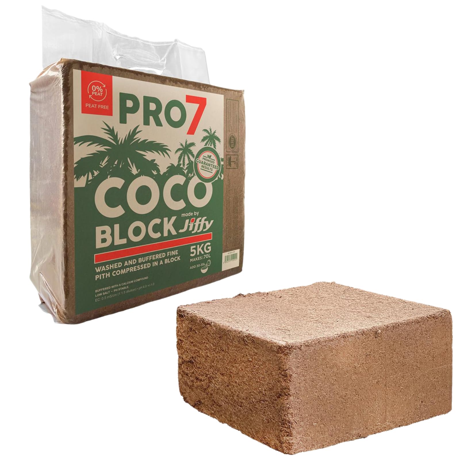 Coco Coir Block PRO7 by Jiffy – 5kg Compressed Brick Makes 70L