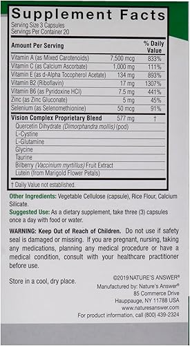 Miniatura 5 de Nature's Answer Complejo de visión de arándano para ojos cápsulas vegetarianas, 60 unidades Promueve la salud general de los ojos