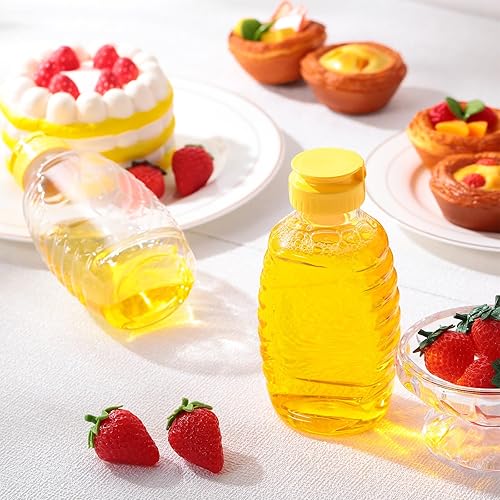 Miniatura 7 de Tioncy 96 botellas de miel de plástico transparente de 16 onzas, frascos de miel con tapas, recipientes de botellas de miel, botellas vacías de oso