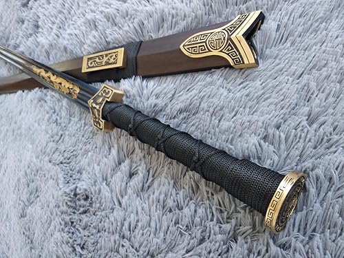 Miniatura 9 de Espada Lin, espada Han, forjada a mano, hoja azul de acero de alto carbono, palisandro, accesorios de latón