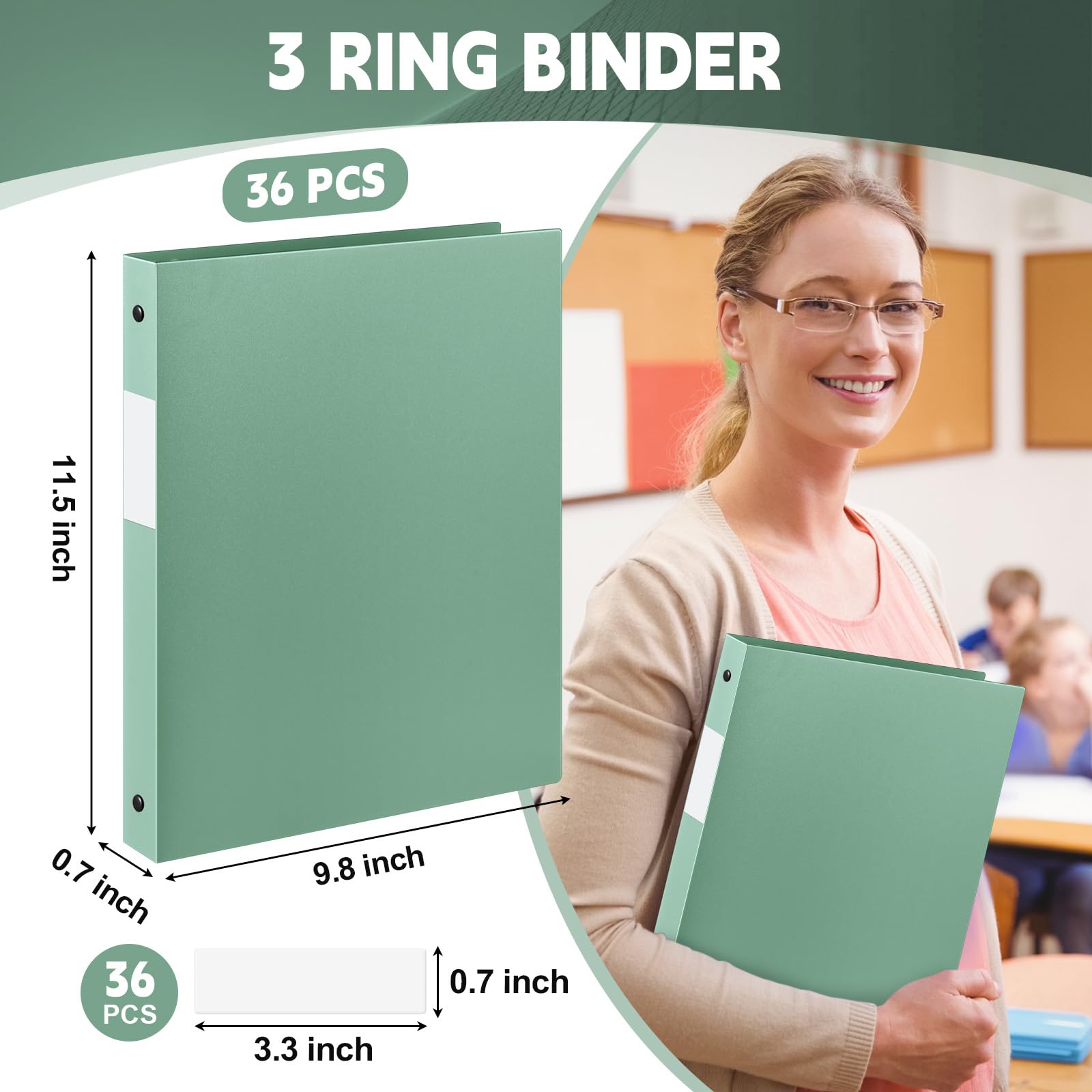 Henoyso 3-Ringordner, 1,27 cm, rund, passend für Briefgröße 8. 12,7 x 27,9 cm, flexibler Ordner aus Papier, Kunststoff, für 100 Blatt mit 1 Tasche, vielseitiger Organizer für Büro, Schule, Salbeigrün