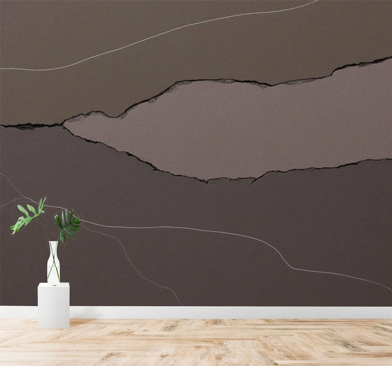 XLMING Abstract Brown Grey Minimalist Lines 3D Wallpaper Silky Texture Home Study Office Grey Dining Room Sofa Bedroom Living Room TV Backdrop-250cm×170cm