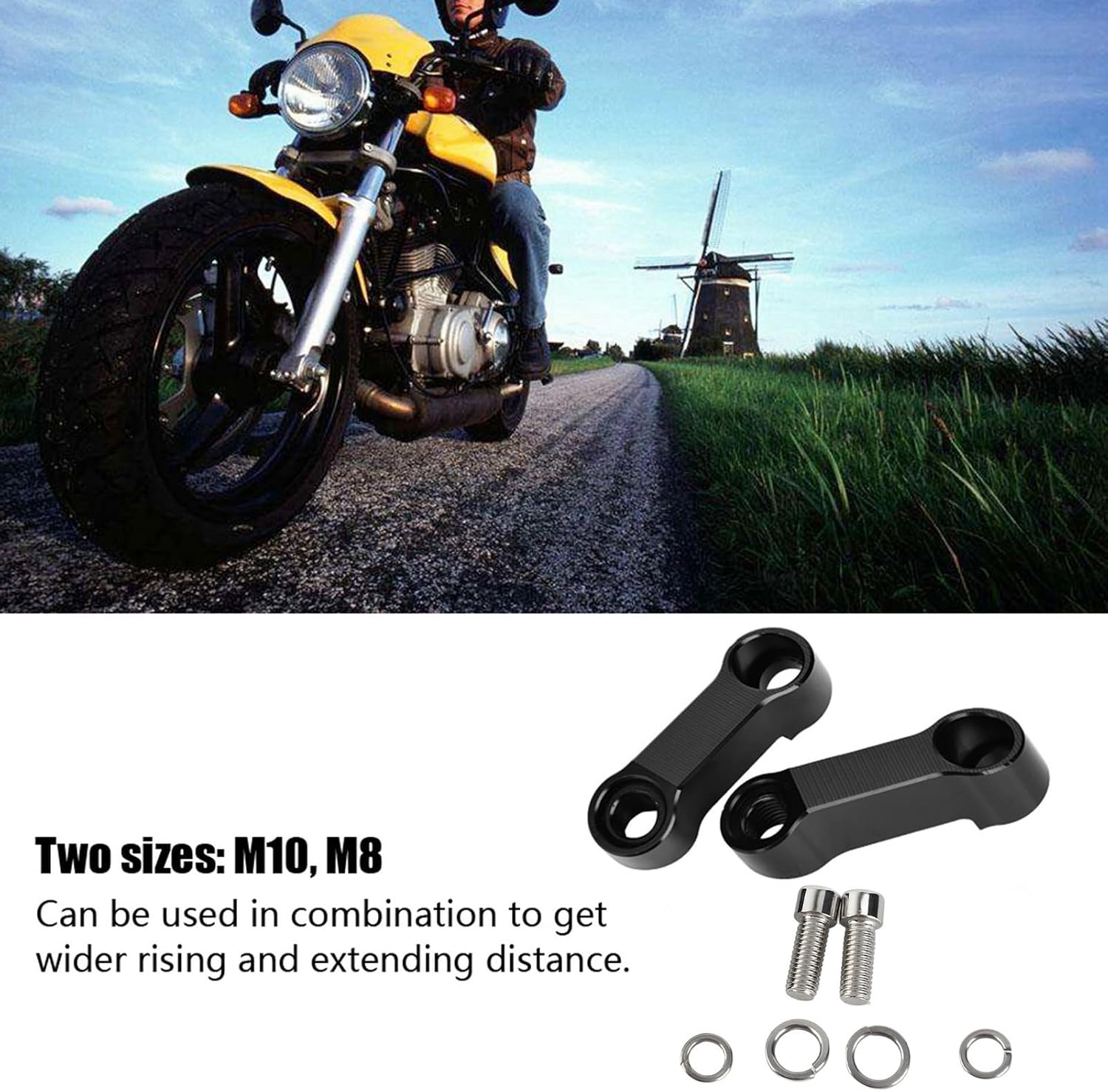 Motorcycle Rearview Mirror Extenders Kit, 10mm 8mm Aluminum Alloy Motorcycle Rearview Mirror Adapter Kit Riser Mount Extender for M10 or M8 Mounting Apertures Motorcycles