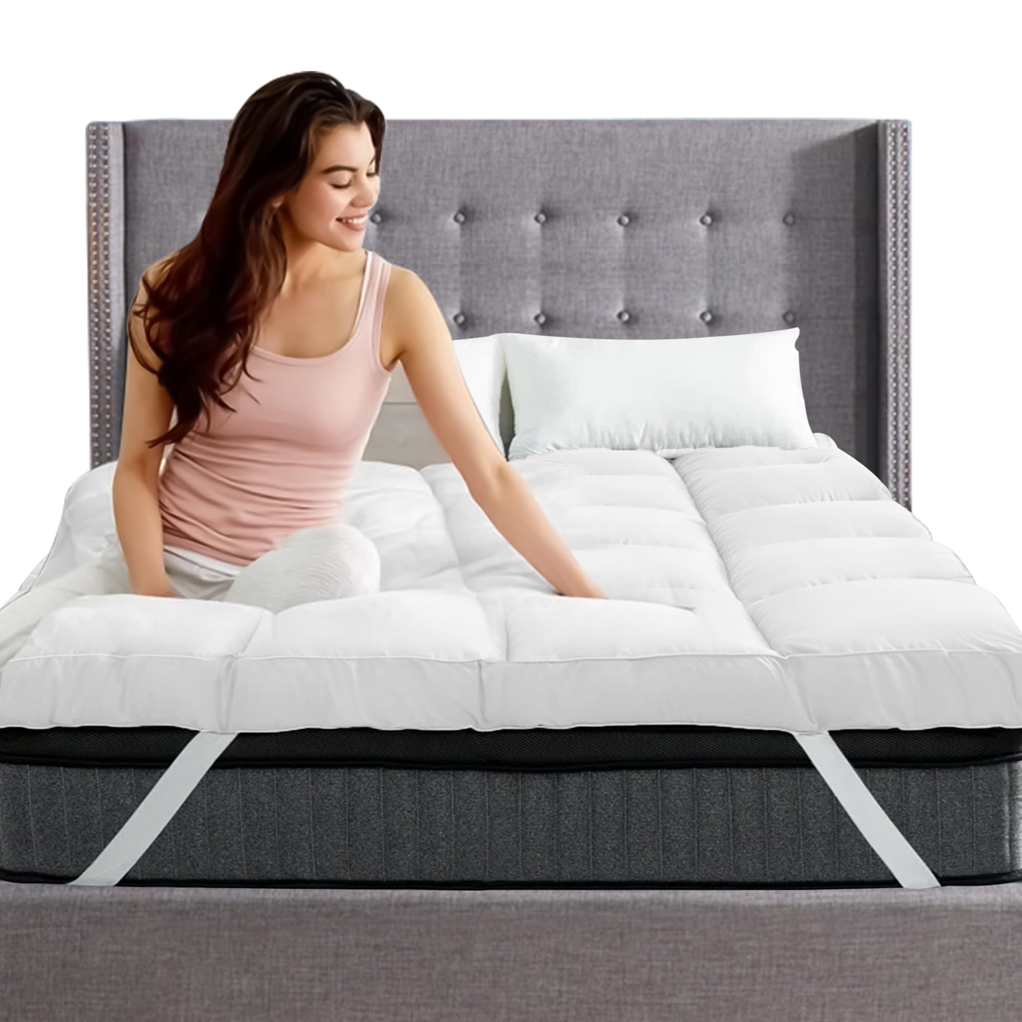 Hotel Quality Microfiber Double Bed Mattress Topper, Extra Thick 10CM Box Quilted Bed Topp...