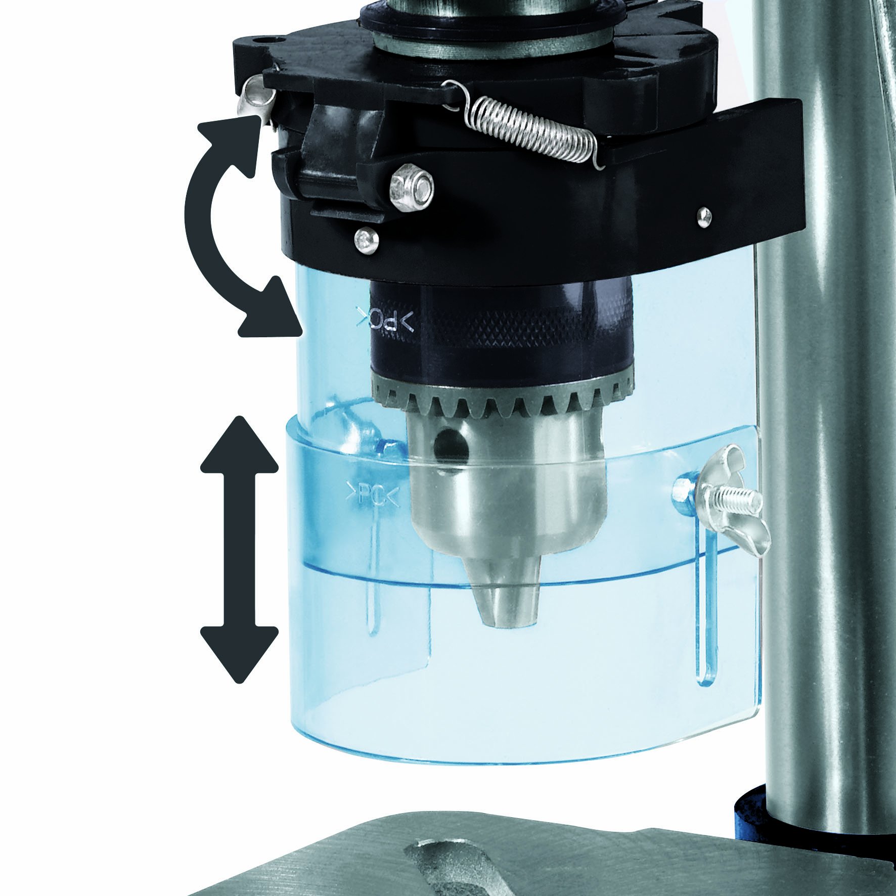 Einhell BT-BD 501 Trapano a colonna (230 V, 500 W, giri min. 9 pos 280-2350, escursione 115 mm, mandrino 1,5-16 mm, piano inclinabile +-45°, altezza totale 650 mm, attacco B16, piano 170 x 170 mm)