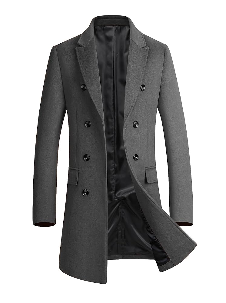 FTCayanz Men's Wool Trench Coat Winter Slim Fit Business Top