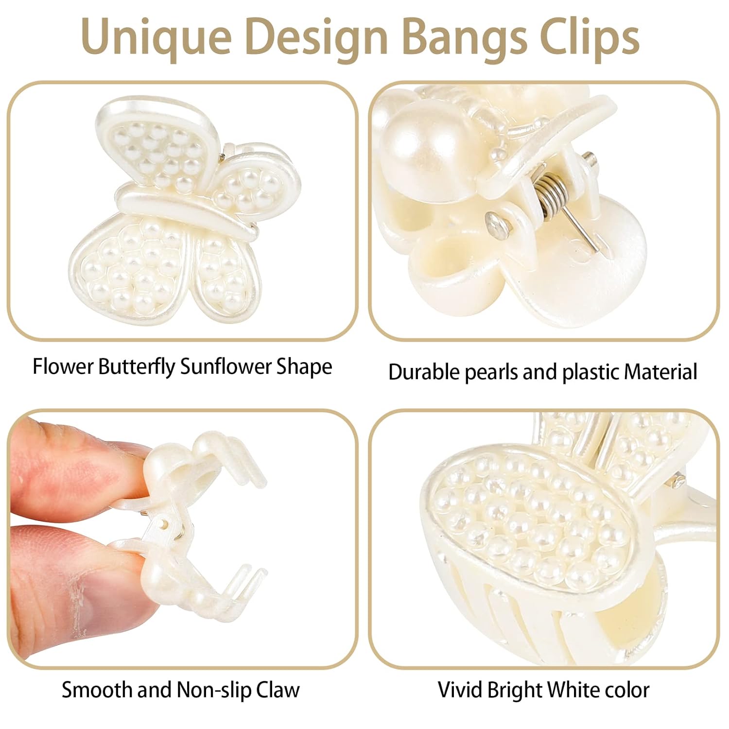 24PCS Mini Pearl Hair Claw Clips, Flower Butterfly Sunflower Sweet Bangs Clips, White Decorative Hair Accessories, for Women Girls Wedding, 12 Styles - Image 3