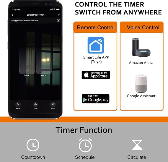 SURAIELEC 40 AMP WiFi Pool Timer and 15 AMP WiFi Smart Timer Switch