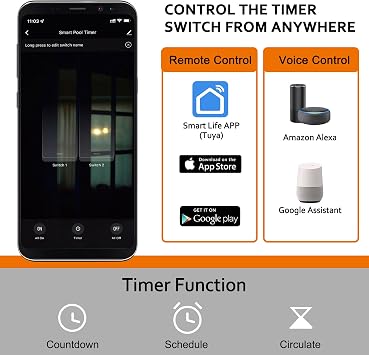 SURAIELEC 40 AMP WiFi Pool Timer and 15 AMP WiFi Smart Timer Switch