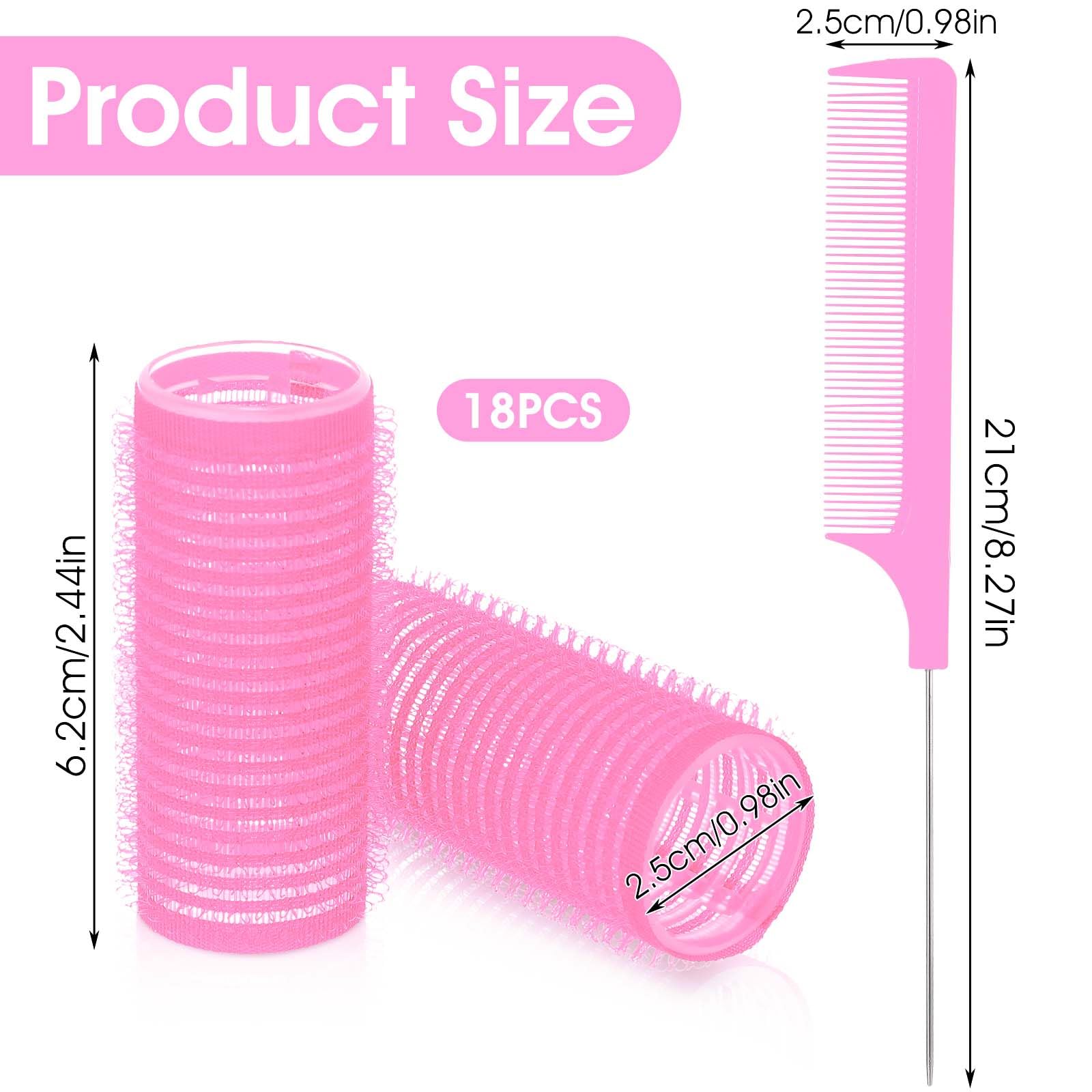 18pcs Self Grip Hair Rollers with Small Comb,Heatless Hair Curler,Plastic Rose Red Small Hair Rollers for Pro Salon Hairdressing and DIY Hairstyles (0.98 X 2.44 Inch) - Image 2