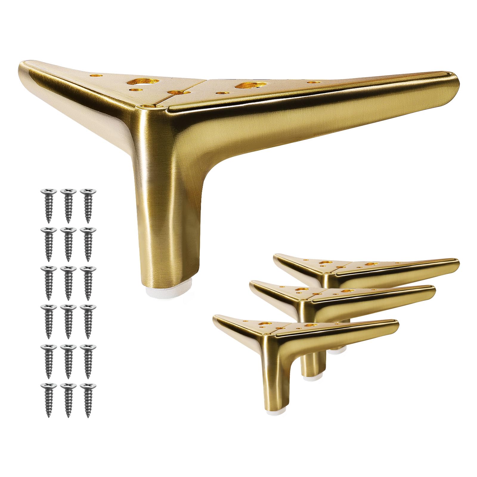 VEHCIL 4-inch Brushed Gold Furniture Legs, Legs for Furniture Set of 4 Modern Furniture Feet Metal Table Legs for Cabinet Sofa Couch Chair Bed Dresser