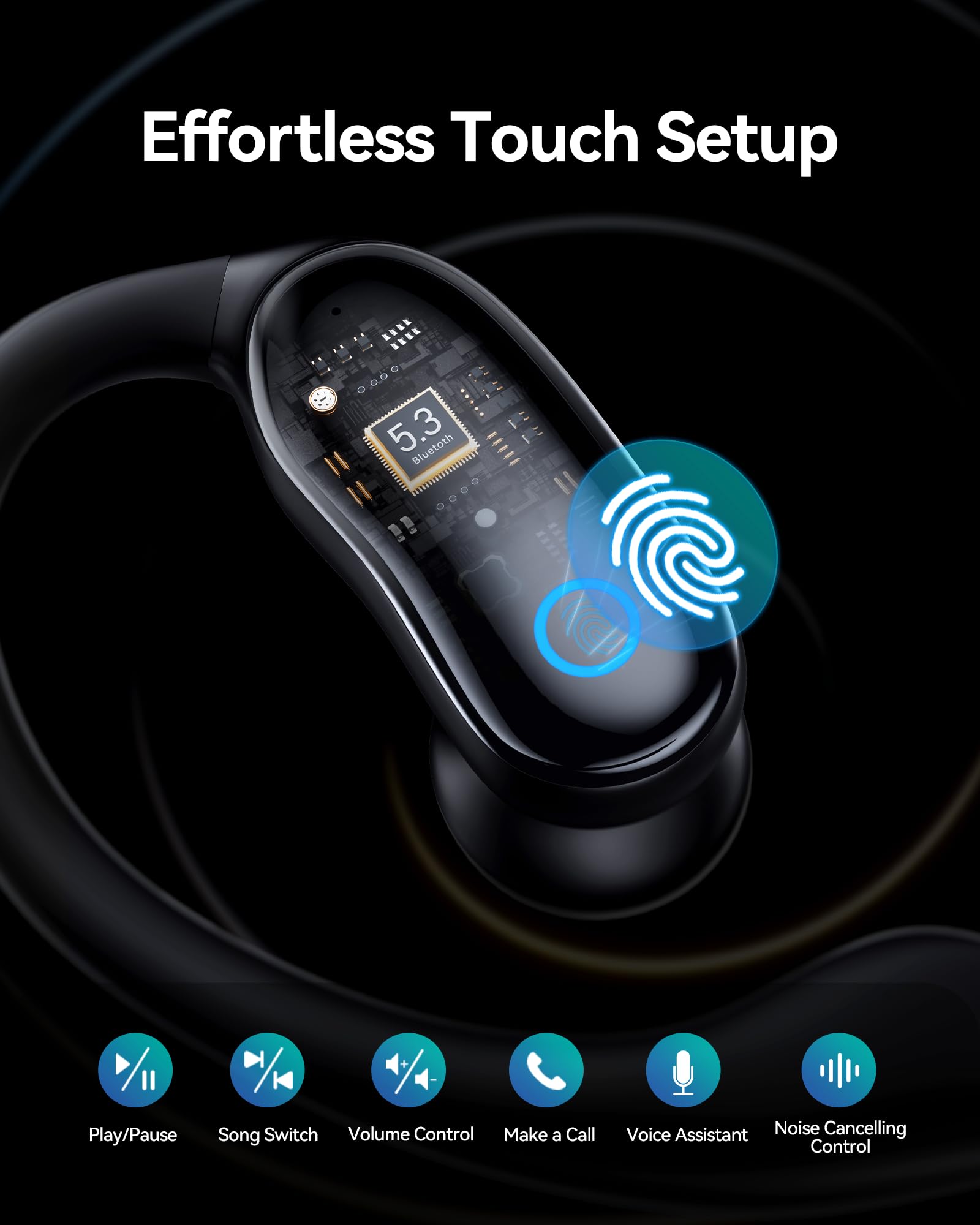 GNMN Active Noise Cancelling Ear Buds Wireless Earbuds 96hrs Playback Bluetooth Headphones Dual Battery Display Stereo Bass Earphones with Earhooks Microphone IPX7 Waterproof for Sports/Workout — view 6