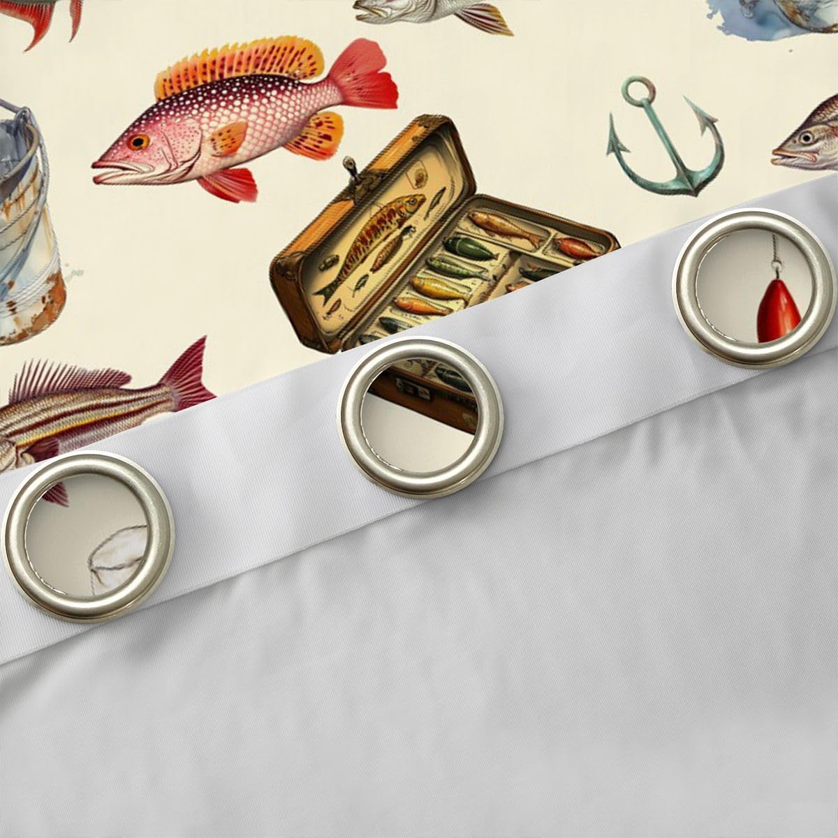 Feelyou Fishing and Hunting Curtains for Bedroom Living Room Rustic Lakehouse Blackout Darkening Drapes Fishing Rods Lure Window Treatments, 2 Panels 42 x 63 Inch Room Decor