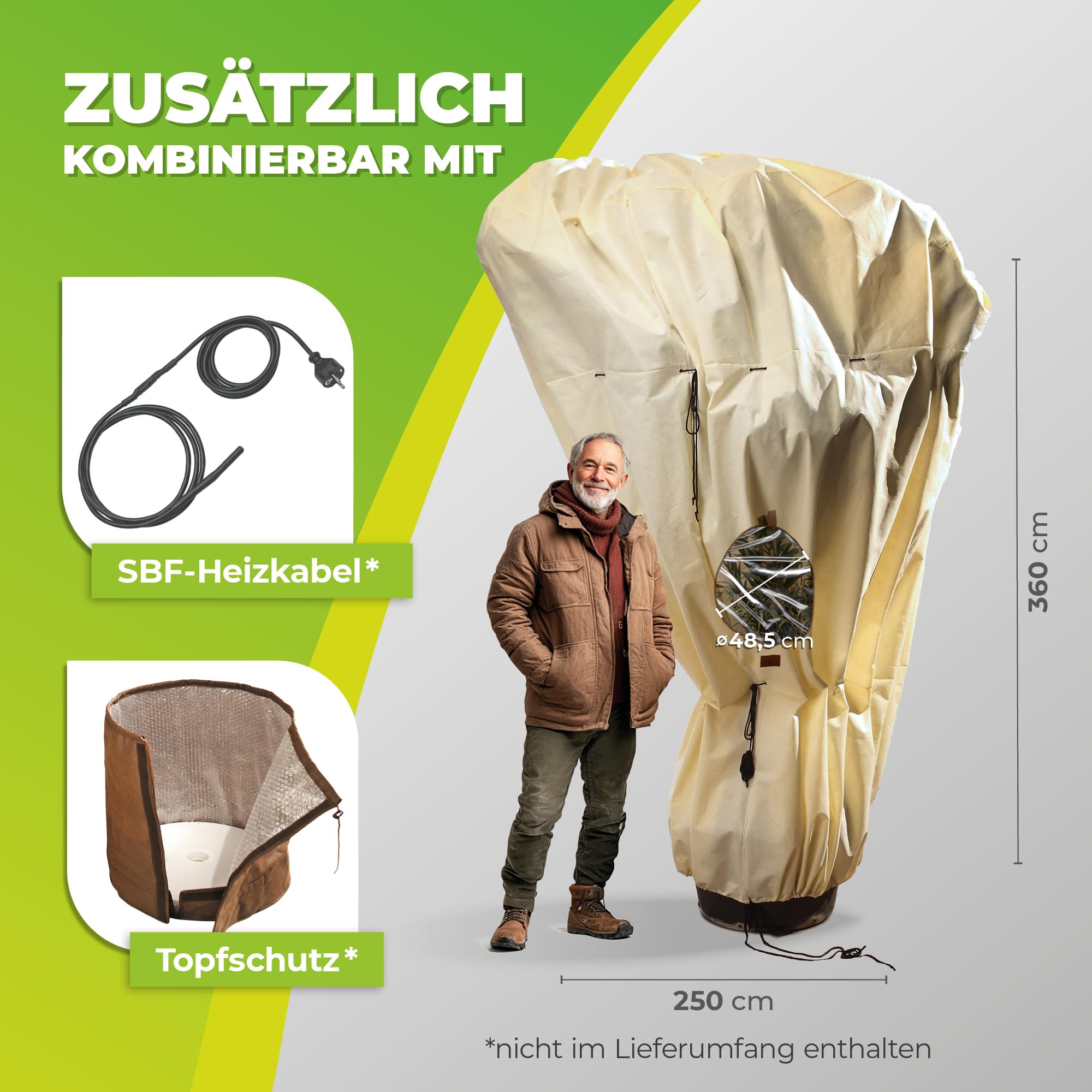 Bio Green Premium Kübelpflanzensack Window Mammut | 360 x 250cm | Frostschutz & Winterschutz | Schutzhülle Kübelpflanzen +Sichtfenster | Pflanzenschutz