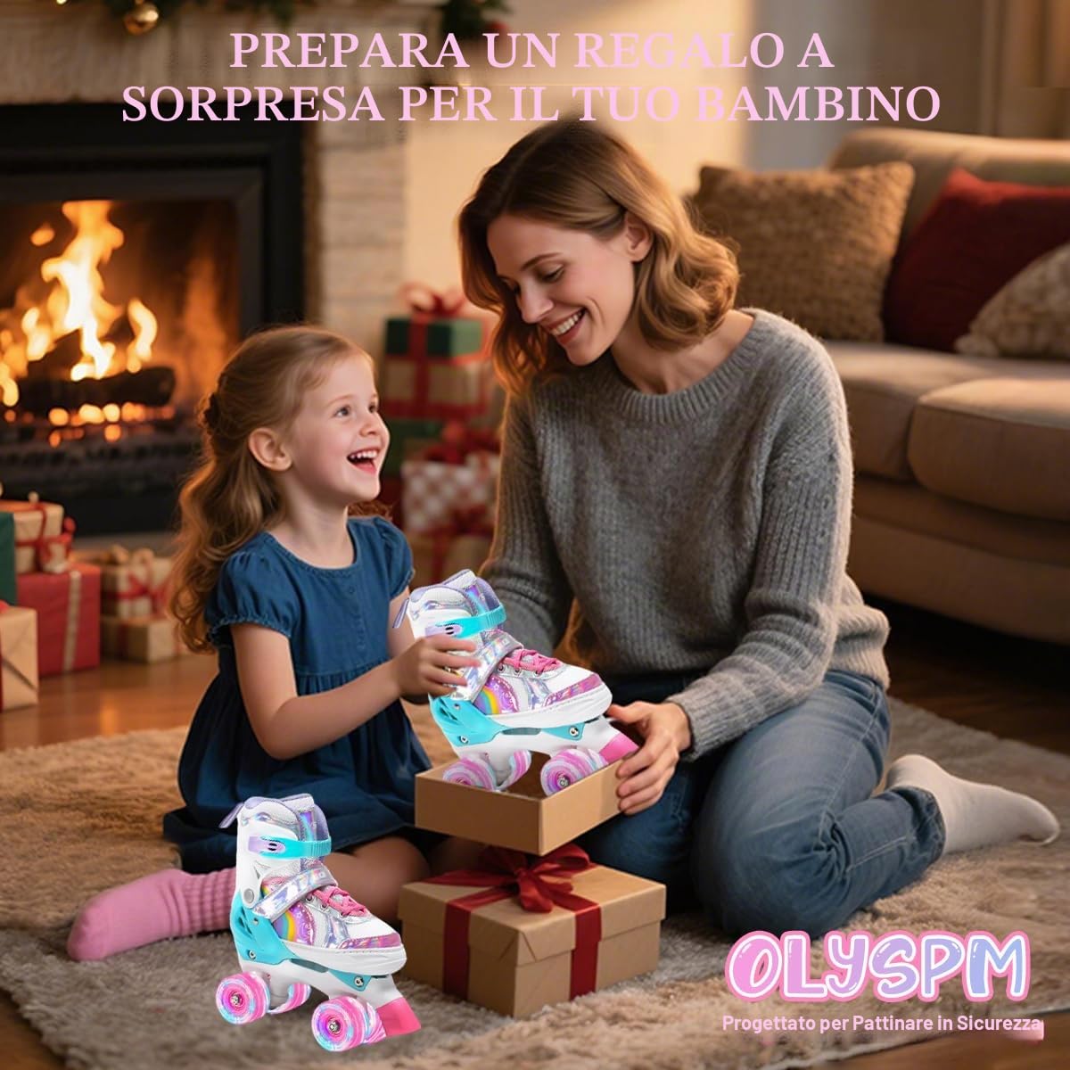 Pattini a rotelle Pattini bambina Regolabili Pattini a 4 Ruote,patini bambini 4 ruote luminosi per ragazze e ragazzi