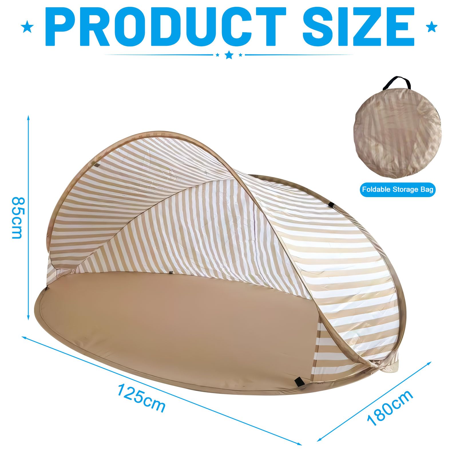 Tente de plage Pop Up pour 3 à 4 personnes, avec protection UV 50+, portable, automatique, coupe-vent, avec sac de transport et sardines, pour la famille, le camping, le jardin, kaki