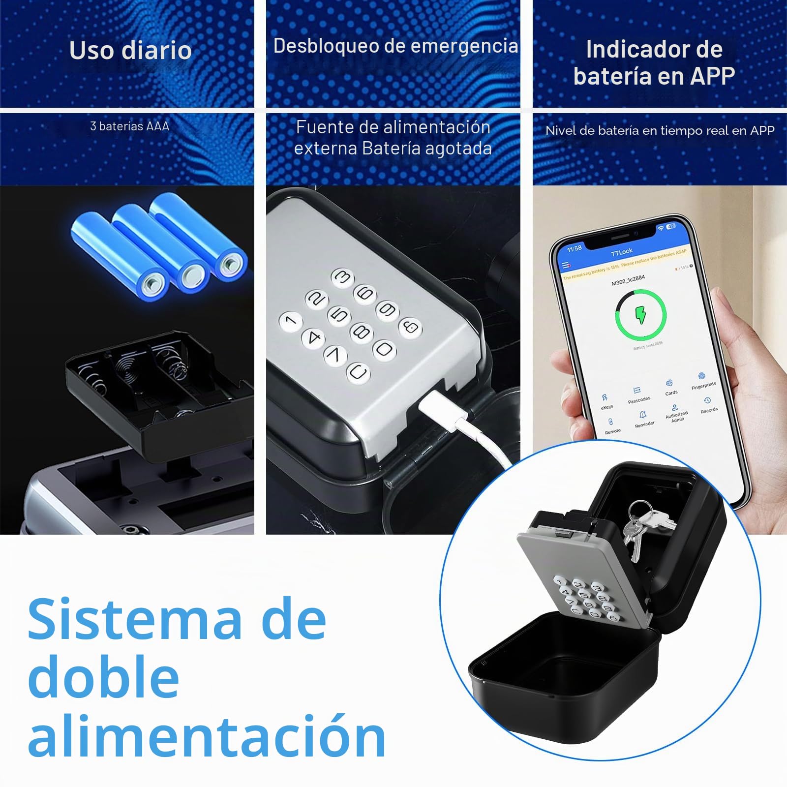 Caja de Seguridad para Llaves Bluetooth, Caja Llaves Combinacion Montaje Mural Aplicación móvil y código PIN Caja de Seguridad Con Código Exterior para Airbnb, Oficinas, Hogares, Garajes y Visitantes