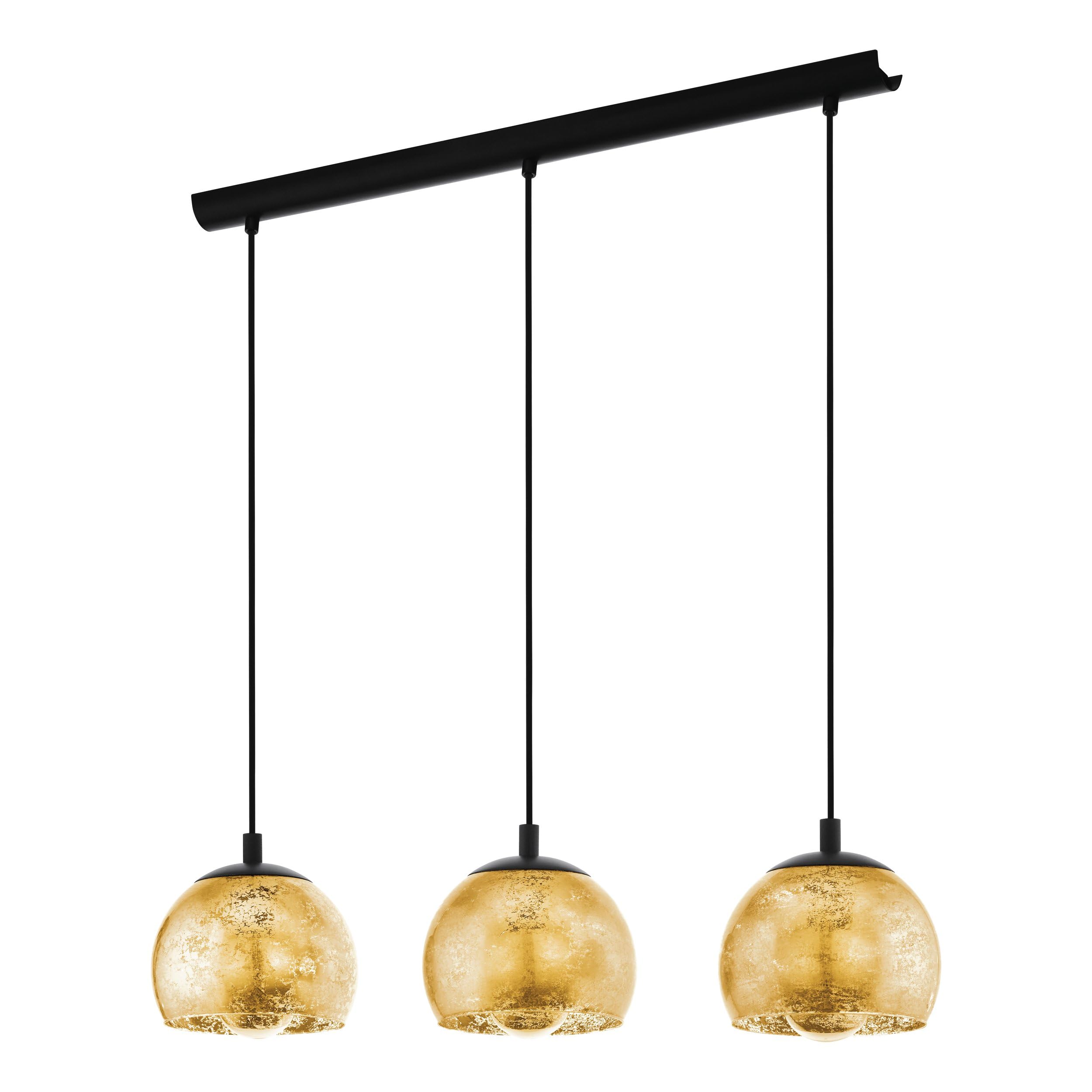 Eglo lámpara colgante Alabraccin, luminaria de techo de 3 luces para mesa | de comedor, luz pendiente de metal en negro y cristal en oro, iluminador de comedor colgante, E27, 78 cm