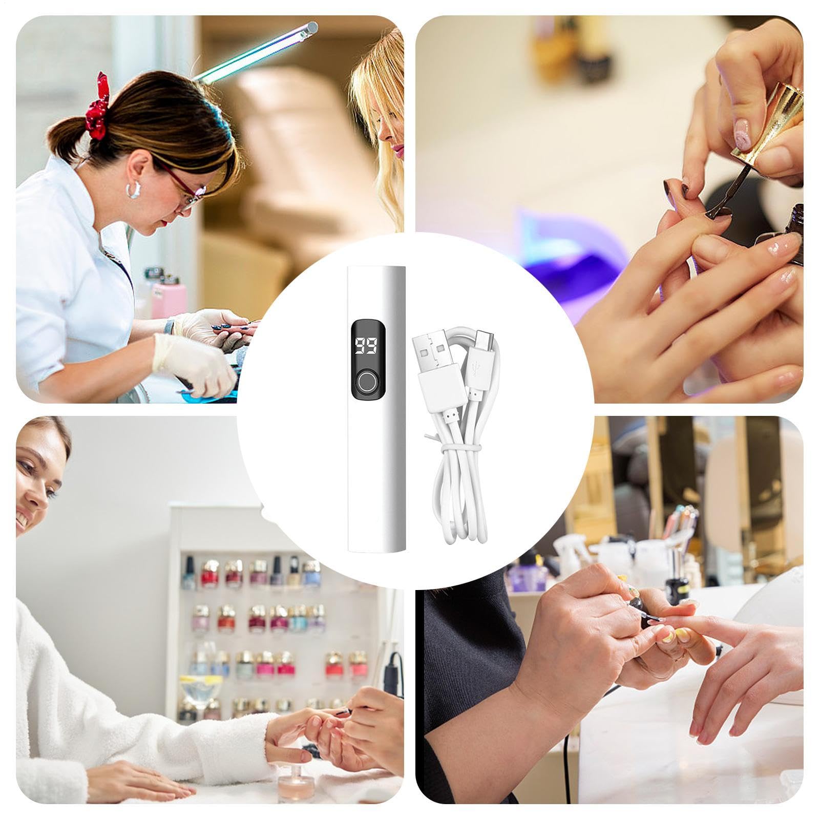 Mini lampada UV ricaricabile, 4,29 x 0,83 x 0,83 x 0,83 in Digital Display Nail Dryer, Timing Led, Reusable Equipment for Manicure Pedicure Studio Salon Travel Camping Airplane