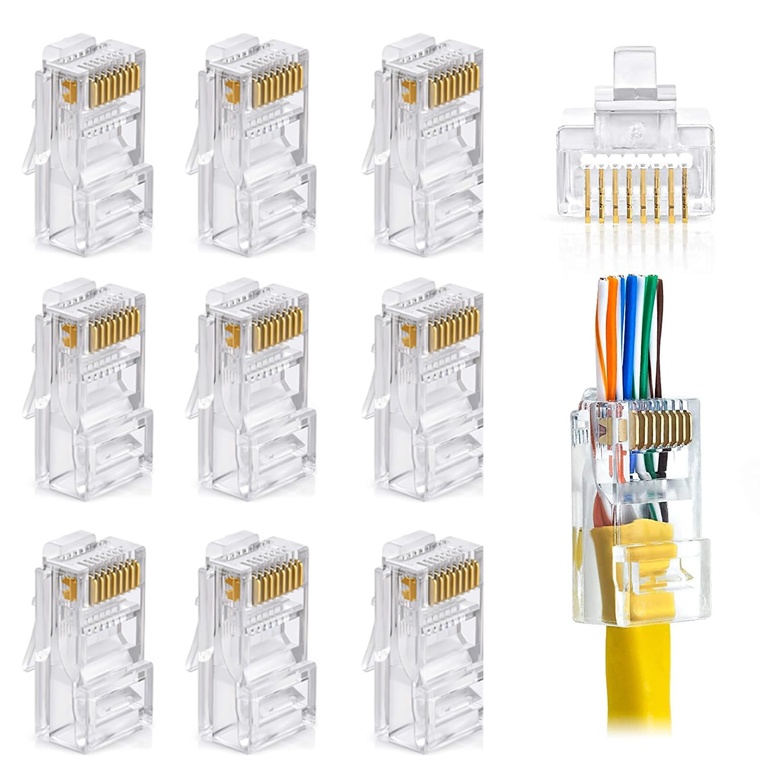 Inditrust RJ45 Cat6 Pass-Through Connector RJ45 Ends, Cat5, Cat5e, Cat6 8P8C, Ethernet Cable Crimp Connectors UTP Network Plug Solid Wire and Standard Cable, LAN Crimp (Pack of 10pcs)-picture-19