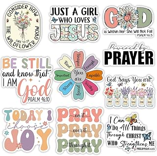 MAIANEY [3x3] Inspirational Christian Sticker Pack 10 Waterproof Vinyl Stickers with Bible Verses & Positive Quotes, Religious Decals for Water Bottles, Journals, Laptops – Gifts for Women & Teens