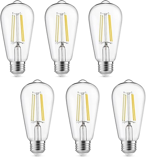 Bombillas LED Edison vintage, 6 W, equivalente a 60 W, alto brillo blanco frío 4000 K, filamento LED ST58 con 90+ CRI, base media E26, regulable,