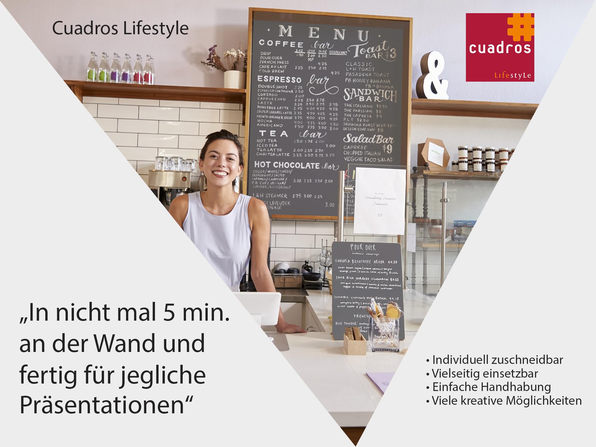 Tafelfolie 100 x 300 cm | Magnetisch und selbstklebend - Vinyl- Kreidefolie | Magnettafel | inkl. Kreide + Neodym-Magnete | Tafel 100x300 cm Grau