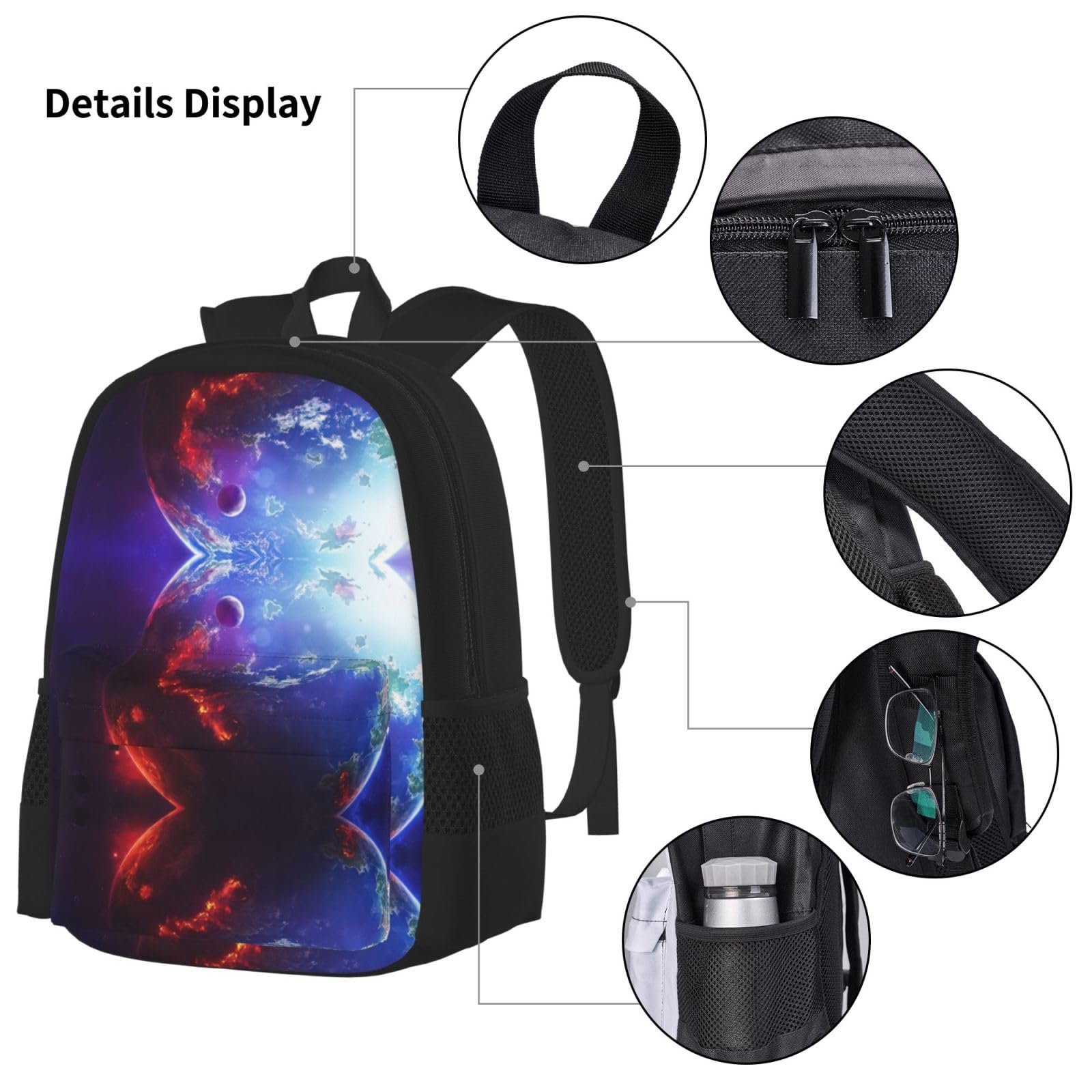 Plecak szkolny z nadrukiem 3D, planeta, kosmos, gwiazdy, duża pojemność, wodoodporny plecak na laptopa z izolowaną torbą na lunch i piórnikiem dla młodzieży gimnazjalnej i przyborów szkolnych