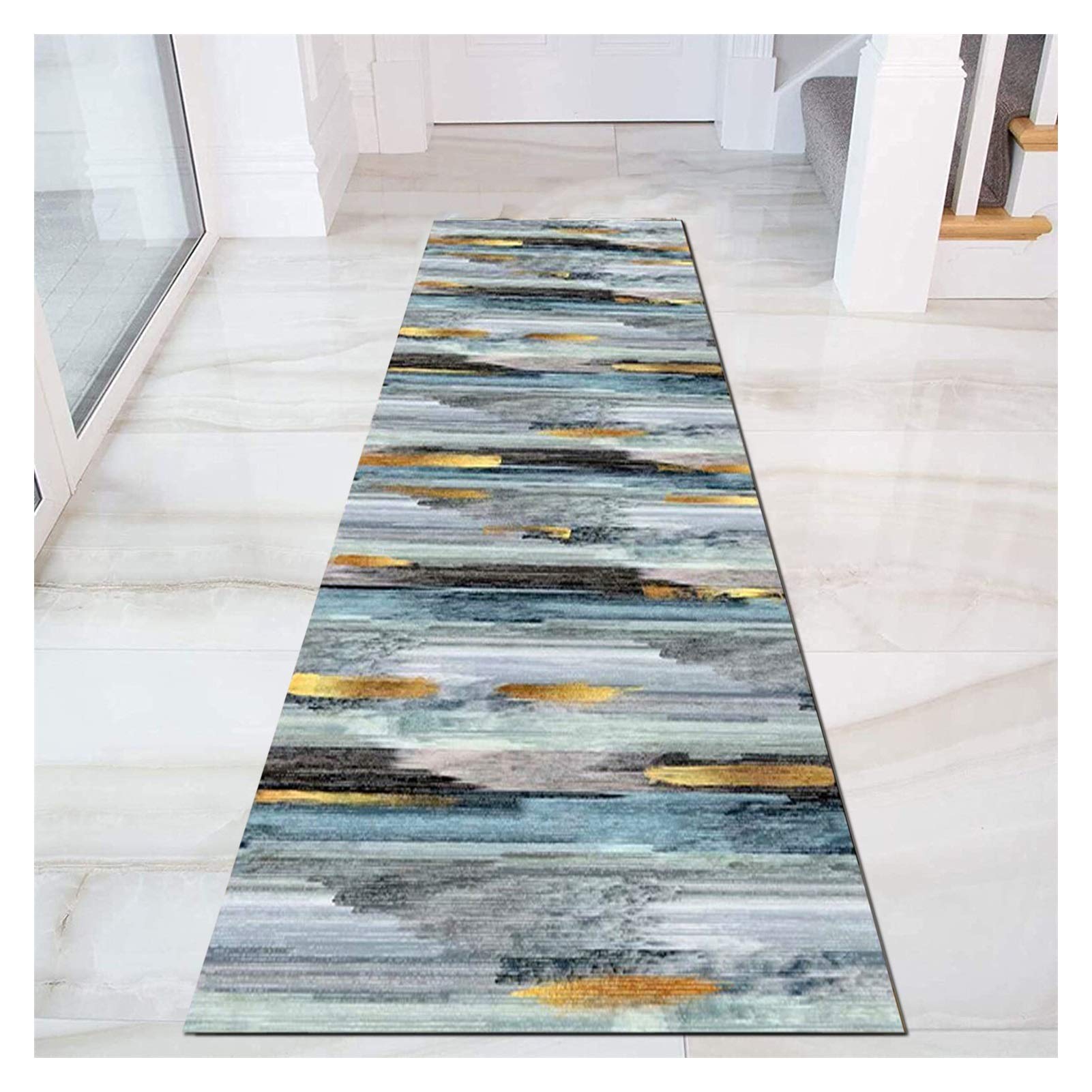 WYFZT Carpet Runners for Hallways Non Slip | Long Kitchen Rugs | Corridor Runner Rug | Passage Hallway Hall Runner Narrow Rugs | Washable | Blue Gray Black Gold (Size : 60×250cm)