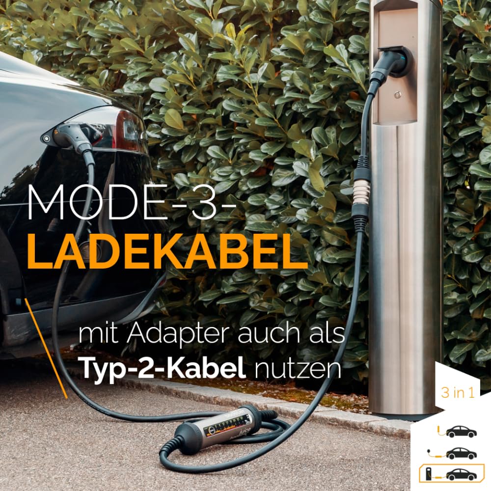 Juice Booster 2 - Mobile Wallbox 22 kW und Typ 2 Ladekabel, Schweizer Design, wetterfest, überfahrbar, einstellbare Ladeleistung, kompatibel mit Allen Industrie- & Haushaltssteckdosen