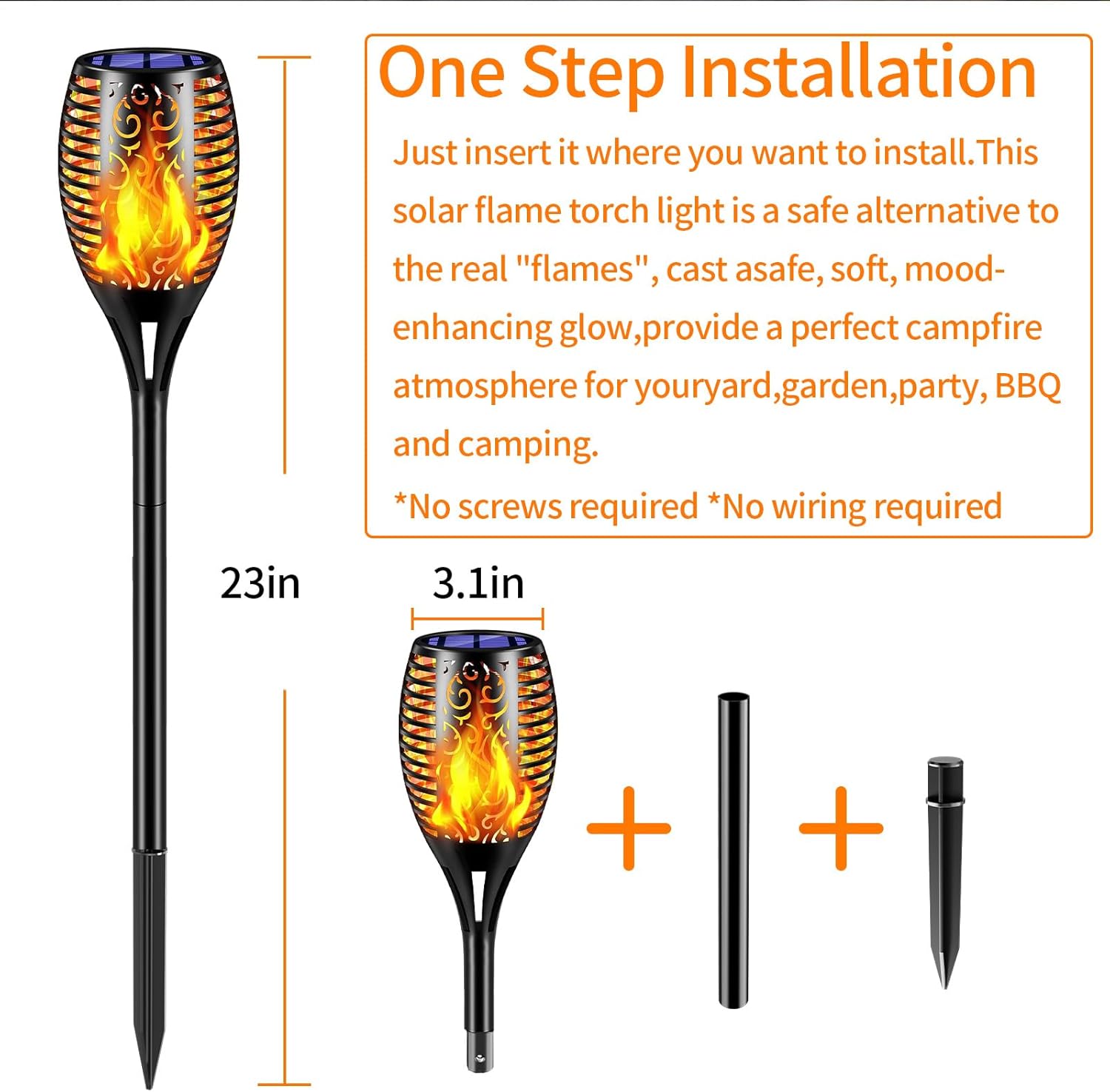 solar outdoor lights, 6Pack Solar Torch Light with Flickering Flame, Garden Lights Waterproof for Halloween Decor, Tiki Torches for Outside, Luces Solares para Exteriores Pathway Yard Garden Decor.