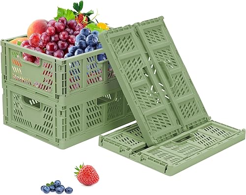 Phyllia Paquete de 4 cestas de almacenamiento de plástico, canastas organizadoras de despensa con asas, cestas de almacenamiento plegables para