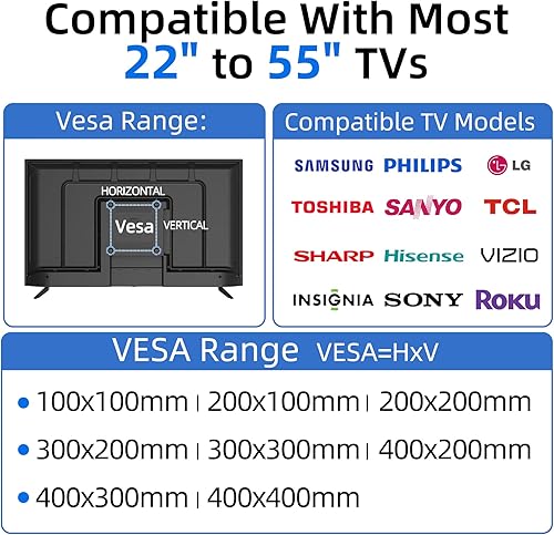 Miniatura 4 de Auoace Soporte de TV para paneles de yeso sin taladro, soporte de pared para TV de 22 a 55 pulgadas, soporte de TV de perfil bajo de 0.63 pulgadas,